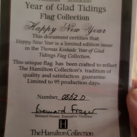 Thomas Kinkade Year of Glad Tidings Happy New Year Winter Scene Flag with COA - Picture 7 of 8
